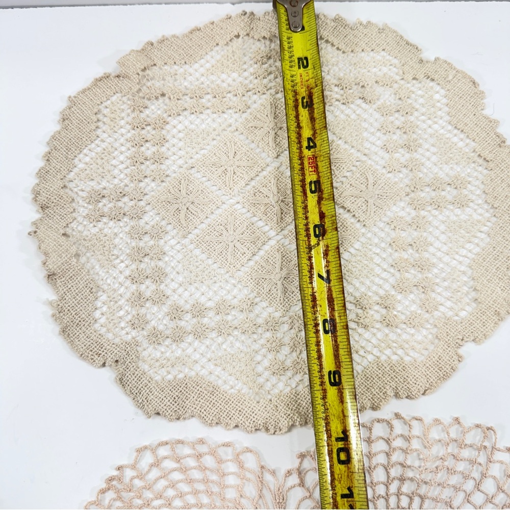 Lot Of 2 Vintage Handmade Lace Crochet Doilies, Table Decor, Nature Beige 9”-10” - Picture 5 of 7